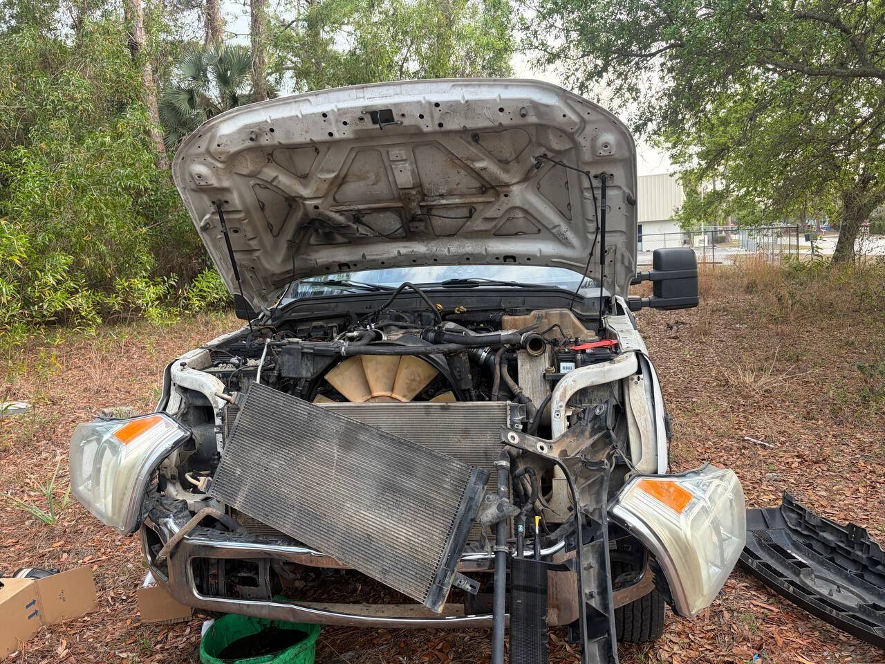 Mobile diesel truck repair: engine bay diagnostics on a work truck in Southwest Florida